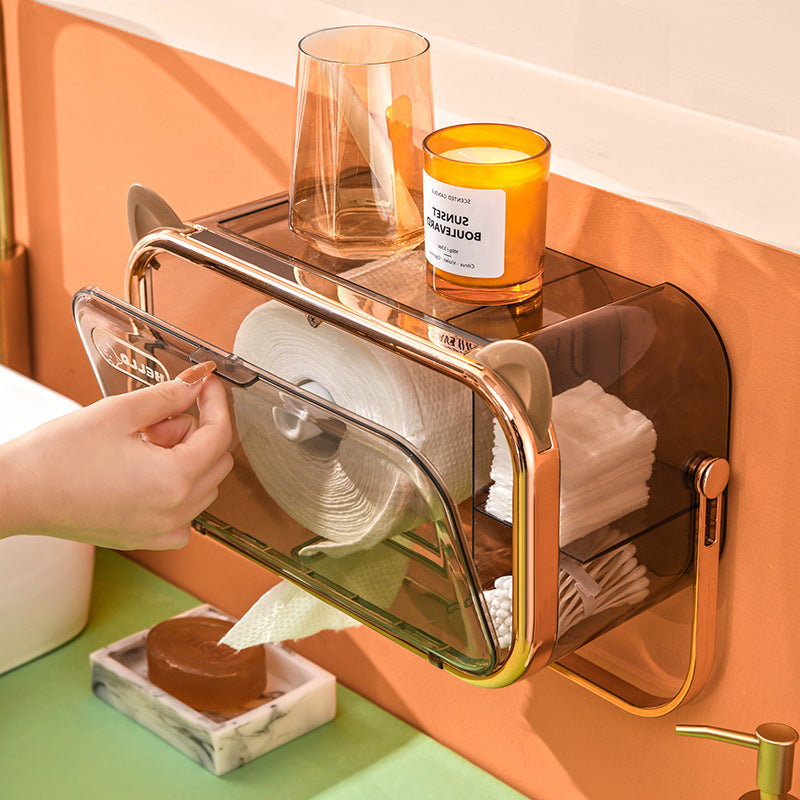 Wall-mounted storage box for disposable face cloths or cleaning towels