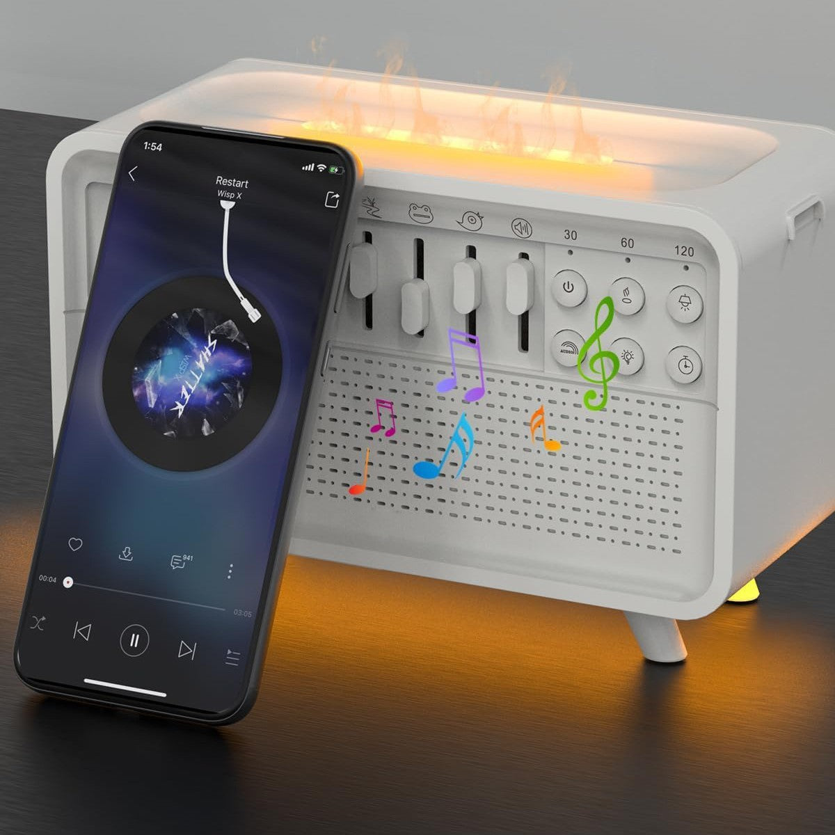 3-in-1 Bluetooth speaker, night light, and humidifier with 8 natural sounds for better sleep and relaxation.