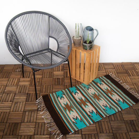 Monte Alban Handwoven Wool Rug — Turquoise