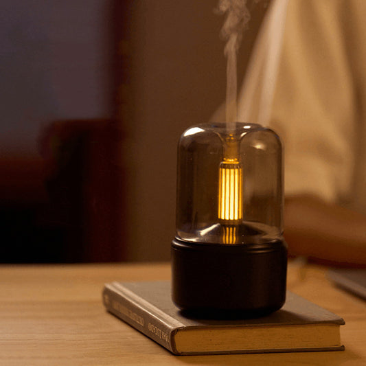 Candlelight Aroma Humidifier – Flickering LED Glow Diffuser