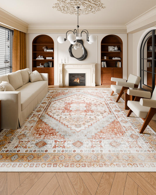 Area Rug, 9 x 12 ft Large Washable Rug, Non-Slip and Tear-Resistant