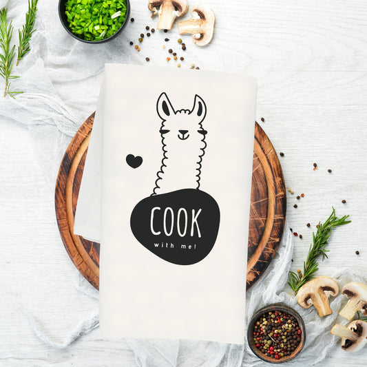 Cook with me! Llama cotton tea towel, 50 x 70 cm, organic cotton, eco