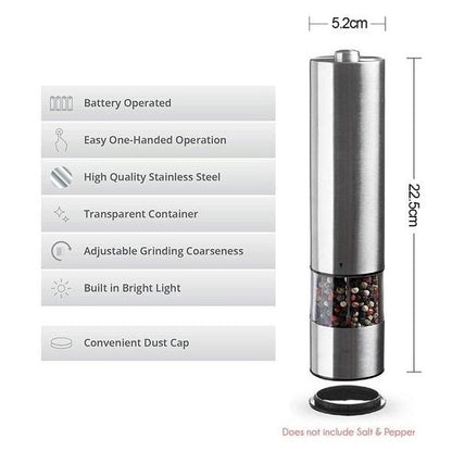 Electric Stainless Steel Pepper & Spice Grinder – One-Touch with LED Light