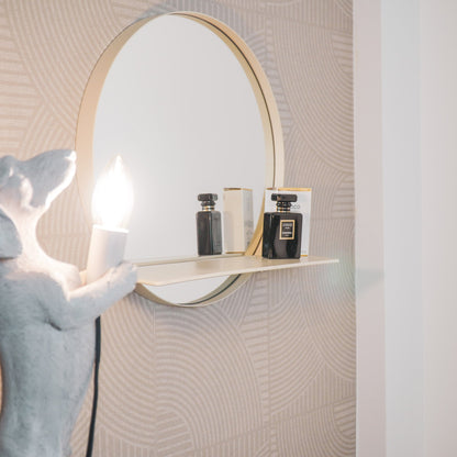 Mirror - Round - Metal - With Shelf - Sand- Ø40cm