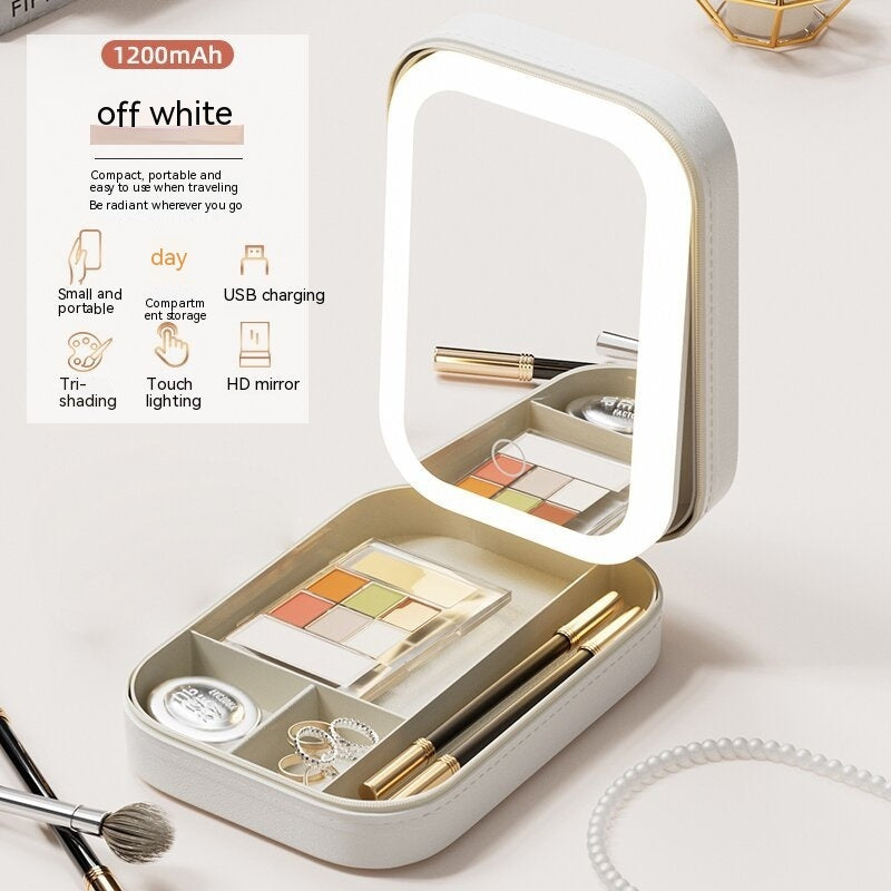 LED Makeup Storage Box with Mirror – Portable Touch-Light Organiser for Cosmetics