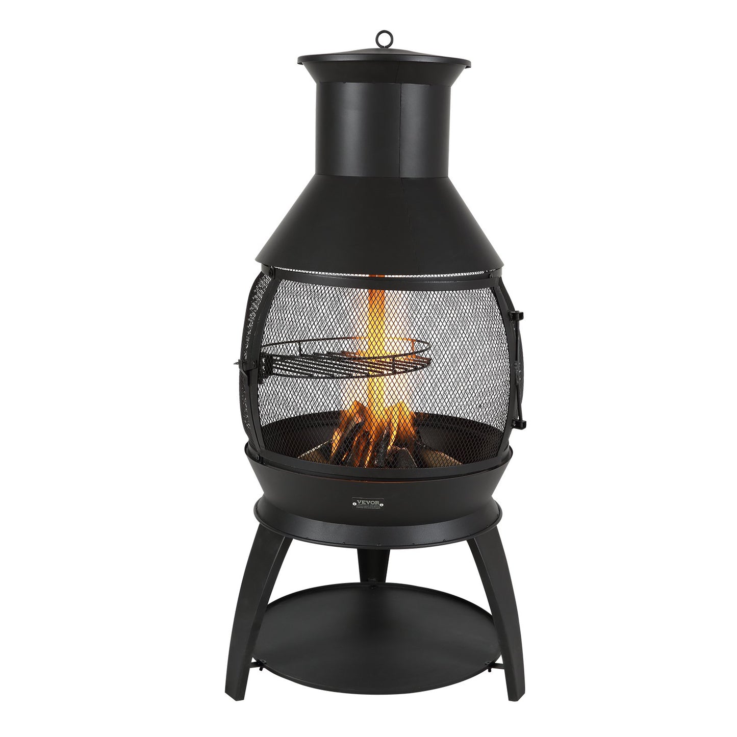 22-Inch Outdoor Chiminea Fire Pit with Grill and Chimney Cover
