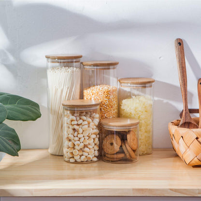 Glass Storage Jars with Bamboo Lids — Set