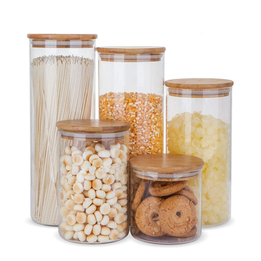 Glass Storage Jars with Bamboo Lids — Set