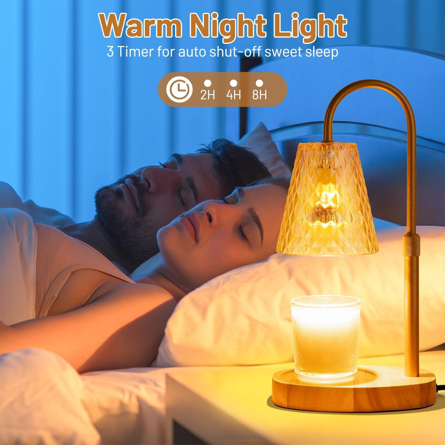 Close up of amber stripe glass lamp shade with warm light
