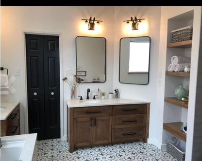 Set of Two Black Bathroom Mirrors 24 x 36 Inch Metal Frame Rectangle