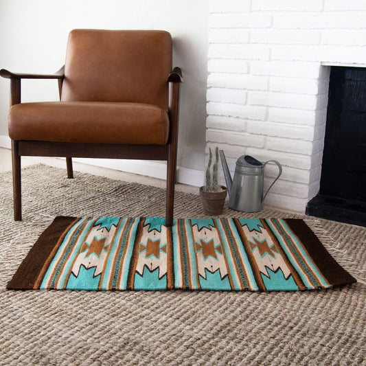 Monte Alban Handwoven Wool Rug — Turquoise
