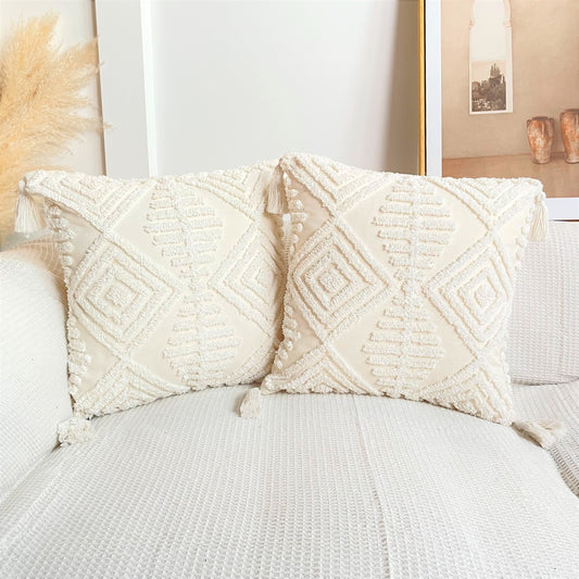 Boho Cotton Tufted Cushion Cover — Design 9 & 10