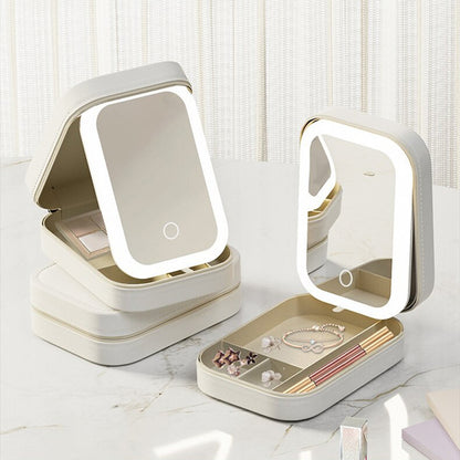 LED Makeup Storage Box with Mirror – Lighted Vanity Organiser with Touch Control