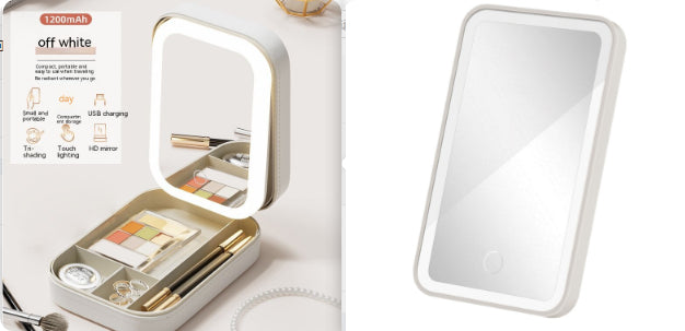 LED Makeup Storage Box with Mirror – Portable Touch-Light Organiser for Cosmetics