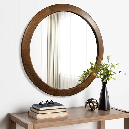 Walnut Frame Rustic Wooden Wall Mirror Bedroom Decor