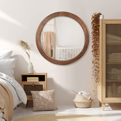Walnut Frame Rustic Wooden Wall Mirror Bedroom Decor