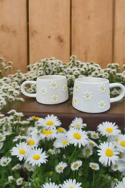 Yellow Daisy Ceramic Mugs — Set of 2