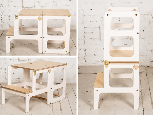 2-in-1 White Foldable Kitchen Helper & Table
