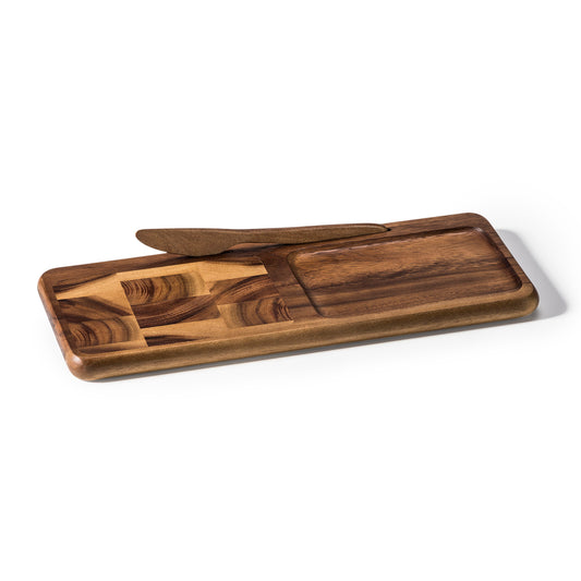 End Grain Acacia Cheeseboard with Knife