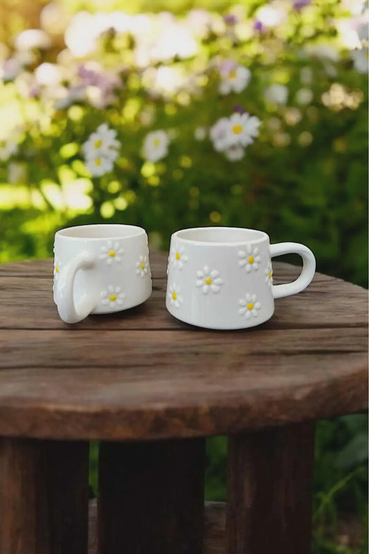 Yellow Daisy Ceramic Mugs — Set of 2
