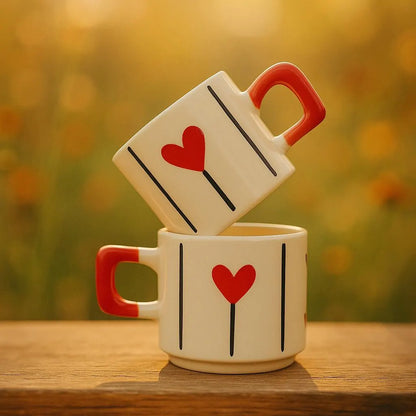 Ceramic Heart Mugs — Set of 2