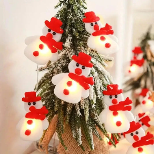1pc 10 LED Plush Snowman String Lights, Christmas