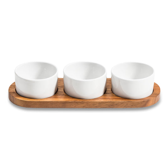 Ceramic Condiment Set on Acacia Base