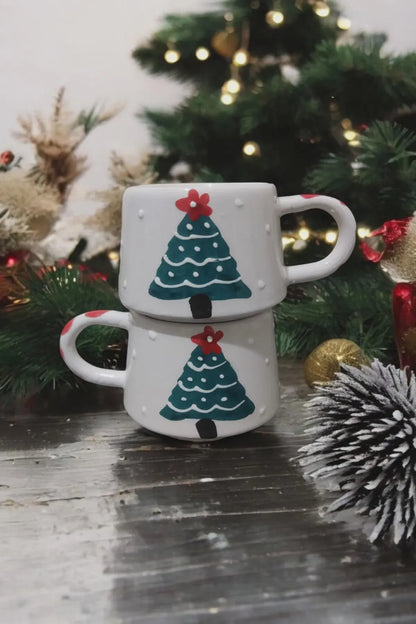Pine Tree Ceramic Mugs — Set of 2