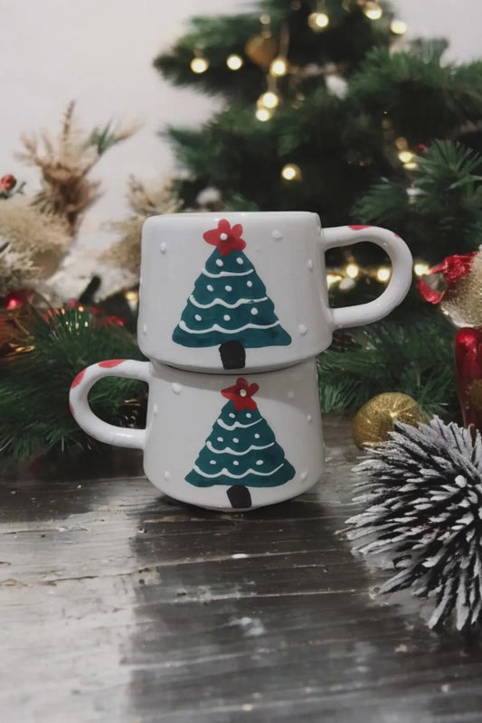 Pine Tree Ceramic Mugs — Set of 2