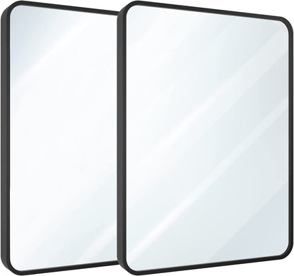 Set of Two Black Bathroom Mirrors 24 x 36 Inch Metal Frame Rectangle