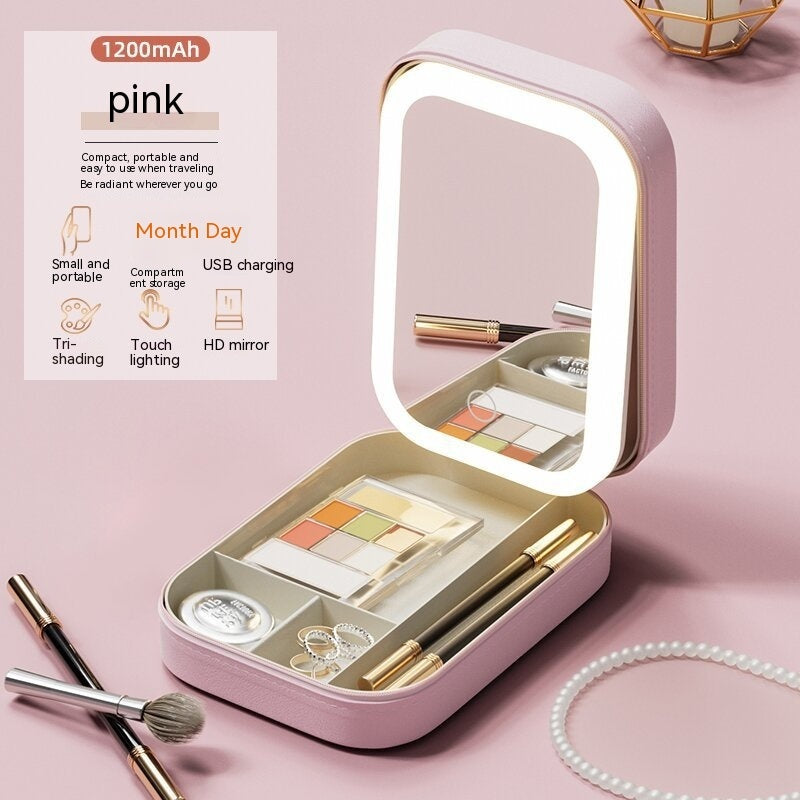 LED Makeup Storage Box with Mirror – Portable Touch-Light Organiser for Cosmetics