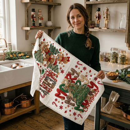 Merry Gingerbread Christmas Kitchen Towel