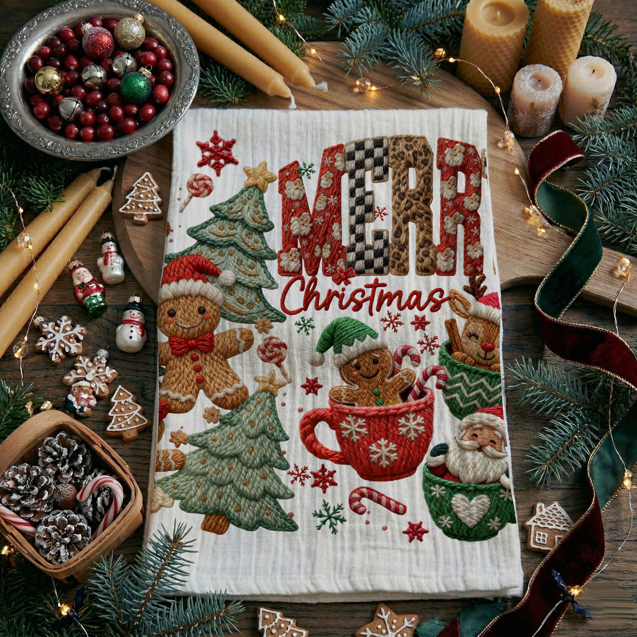 Merry Gingerbread Christmas Kitchen Towel