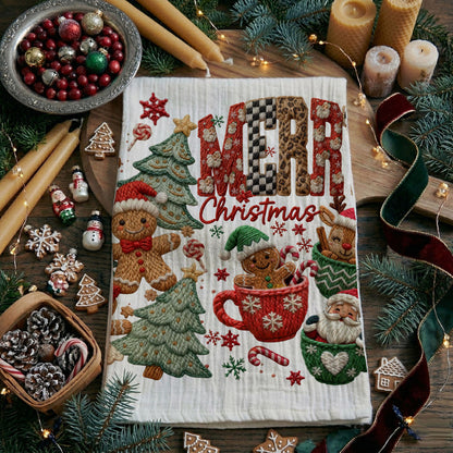 Merry Gingerbread Christmas Kitchen Towel