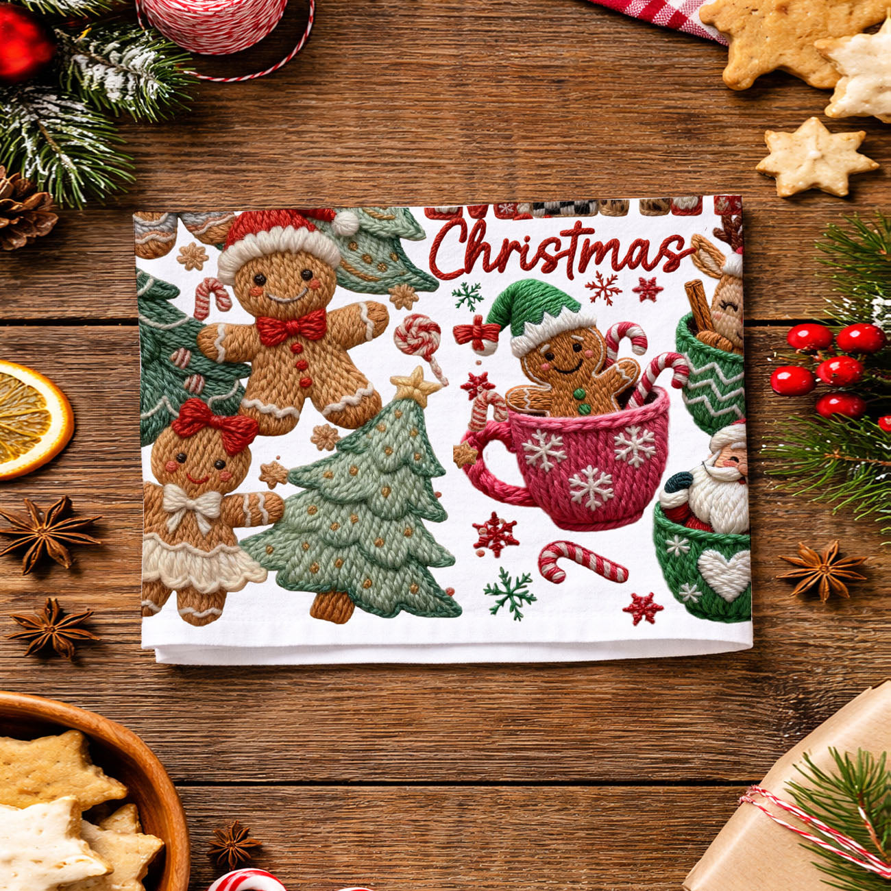 Merry Gingerbread Christmas Kitchen Towel