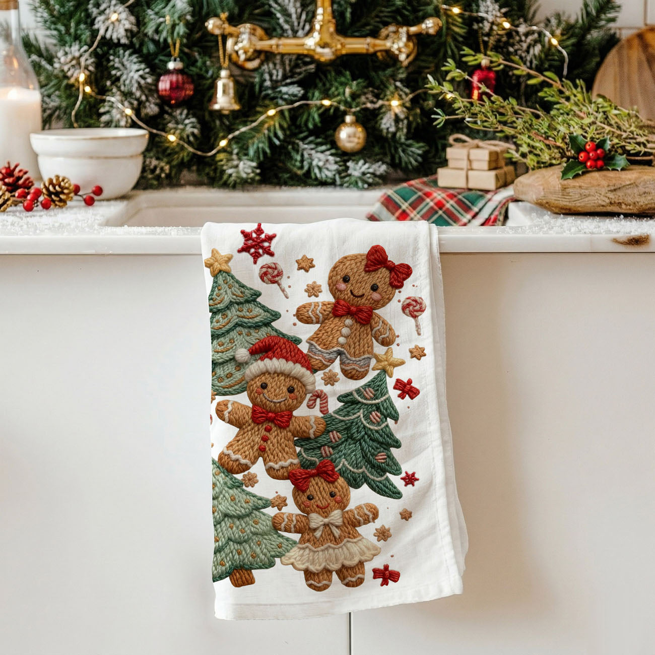 Merry Gingerbread Christmas Kitchen Towel