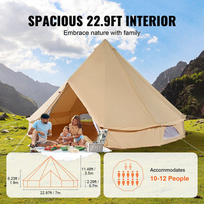 Canvas Bell Tent, 4 Seasons 7 m/22.97 ft Yurt Tent, Canvas Tent for