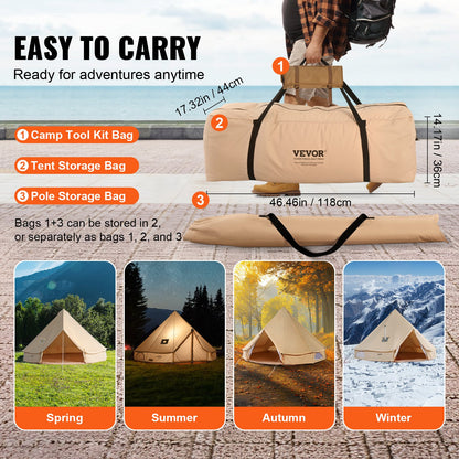 Canvas Bell Tent, 4 Seasons 7 m/22.97 ft Yurt Tent, Canvas Tent for
