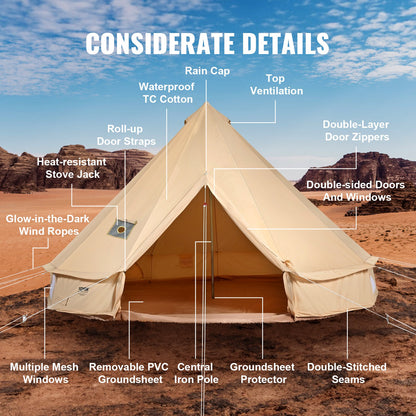 Canvas Bell Tent, 4 Seasons 7 m/22.97 ft Yurt Tent, Canvas Tent for