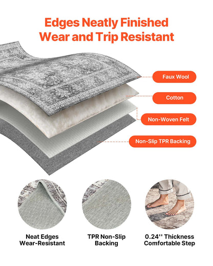 Area Rug, 8 x 10 ft Large Washable Rug, Non-Slip and Tear-Resistant