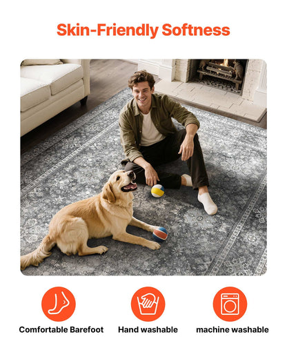 Area Rug, 8 x 10 ft Large Washable Rug, Non-Slip and Tear-Resistant