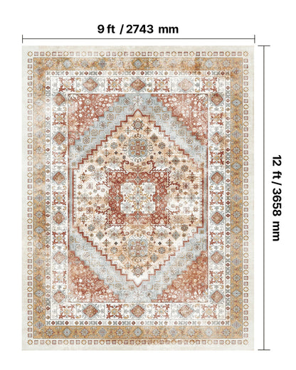 Area Rug, 9 x 12 ft Large Washable Rug, Non-Slip and Tear-Resistant