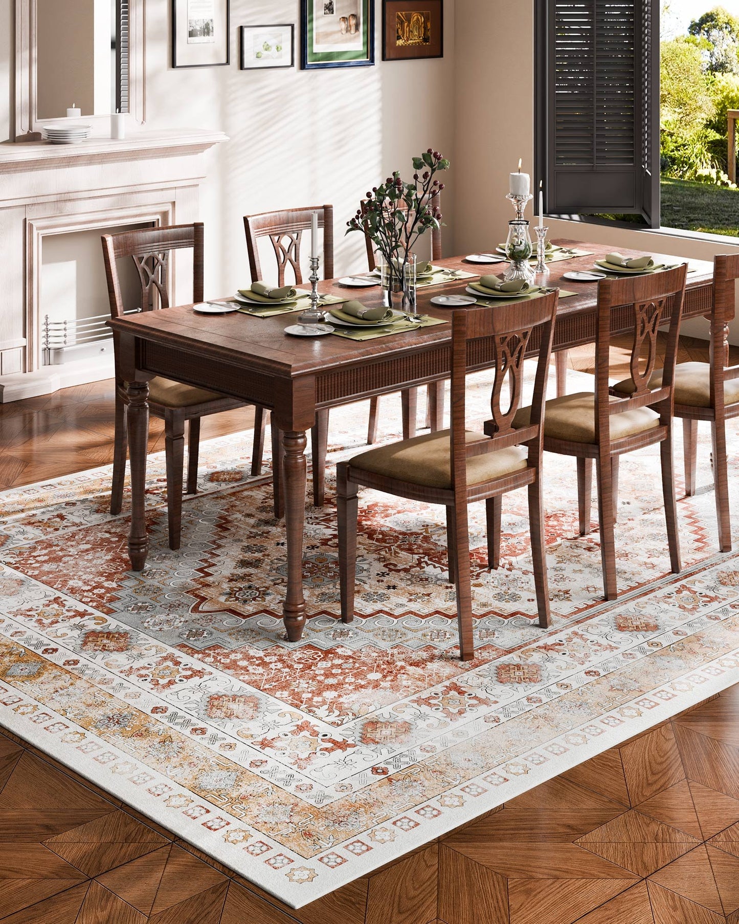Area Rug, 9 x 12 ft Large Washable Rug, Non-Slip and Tear-Resistant