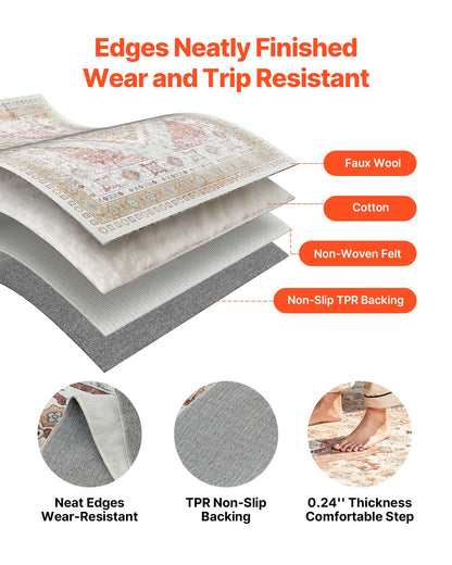 Area Rug, 9 x 12 ft Large Washable Rug, Non-Slip and Tear-Resistant