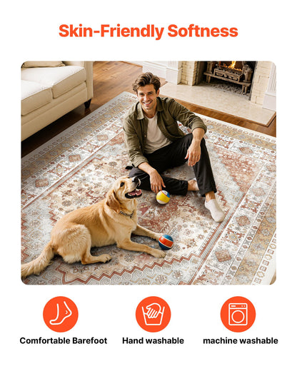 Area Rug, 9 x 12 ft Large Washable Rug, Non-Slip and Tear-Resistant