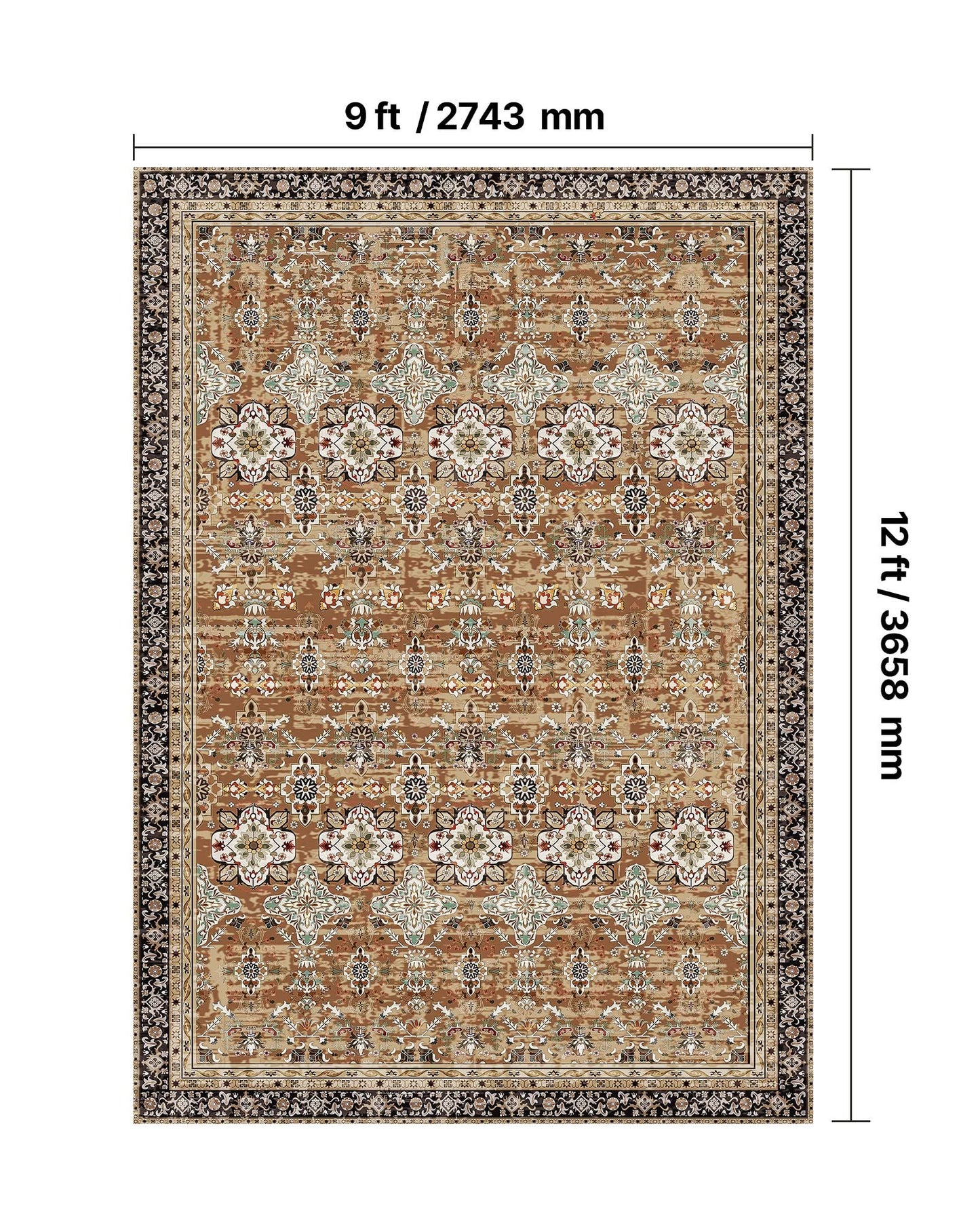 Area Rug, 9 x 12 ft Large Washable Rug, Non-Slip and Tear-Resistant