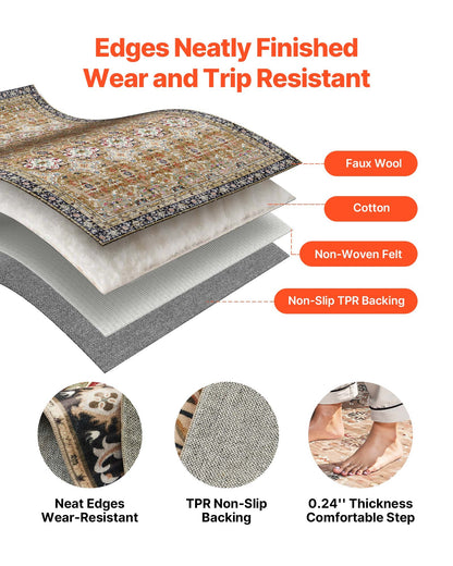 Area Rug, 9 x 12 ft Large Washable Rug, Non-Slip and Tear-Resistant