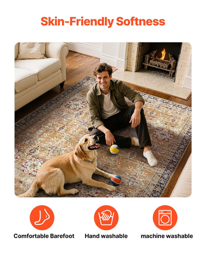 Area Rug, 9 x 12 ft Large Washable Rug, Non-Slip and Tear-Resistant
