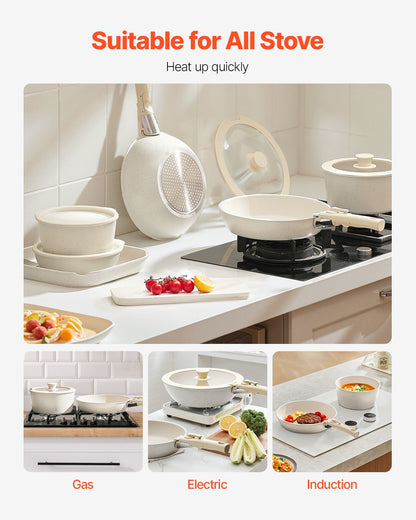 17-Piece Nonstick Cookware Set with Detachable Handles